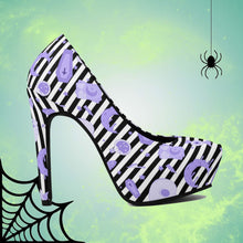 Load image into Gallery viewer, Pastel Goth High Heels- Black Stripe/Pink Scary Aliens
