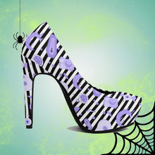 Load image into Gallery viewer, Pastel Goth High Heels- Black Stripe/Pink Scary Aliens
