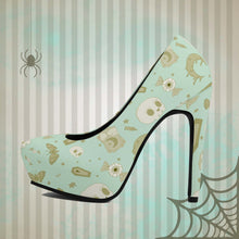 Load image into Gallery viewer, Pastel Goth High Heels- Mint/Tan Scary Aliens
