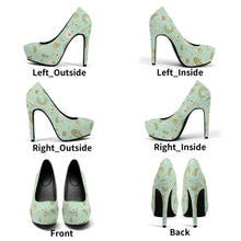 Load image into Gallery viewer, Pastel Goth High Heels- Mint/Tan Scary Aliens
