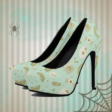 Load image into Gallery viewer, Pastel Goth High Heels- Mint/Tan Scary Aliens
