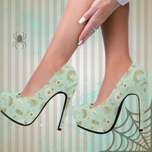 Load image into Gallery viewer, Pastel Goth High Heels- Mint/Tan Scary Aliens
