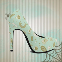 Load image into Gallery viewer, Pastel Goth High Heels- Mint/Tan Scary Aliens
