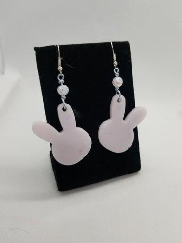 Pastel Pink Bunny Rabbit Earrings - Glitter Harajuku - Resin Opal Jewelry - Dangle Mori Girl Gift - EGL Sweet Lolita Kawaii - Gothic Lolita Scary Aliens