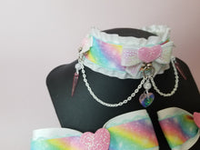 Load image into Gallery viewer, Pastel Rainbow Luxury BDSM Collar and Bows Set Scary Aliens
