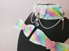 Load image into Gallery viewer, Pastel Rainbow Luxury BDSM Collar and Bows Set Scary Aliens
