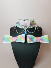 Load image into Gallery viewer, Pastel Rainbow Luxury BDSM Collar and Bows Set Scary Aliens
