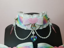 Load image into Gallery viewer, Pastel Rainbow Luxury BDSM Collar and Bows Set Scary Aliens
