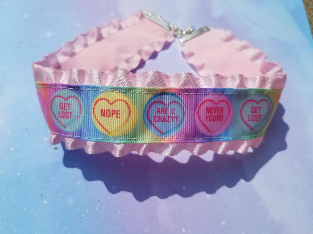 Pink Candy Hearts Ribbon Choker (Available With or Without Center Bow) Scary Aliens