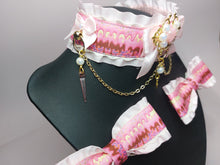 Load image into Gallery viewer, Pink Frosting  Luxury BDSM Collar and Bows Set Scary Aliens
