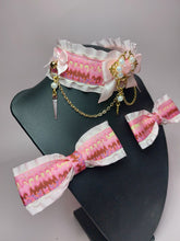 Load image into Gallery viewer, Pink Frosting  Luxury BDSM Collar and Bows Set Scary Aliens
