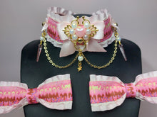 Load image into Gallery viewer, Pink Frosting  Luxury BDSM Collar and Bows Set Scary Aliens
