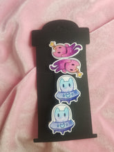 Load image into Gallery viewer, Pink and Blue Space Cat Barrette Set Scary Aliens
