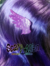 Load image into Gallery viewer, Purple Angel Wings Barrettes Set Scary Aliens
