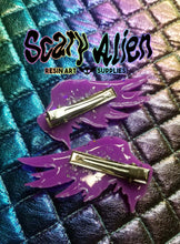 Load image into Gallery viewer, Purple Angel Wings Barrettes Set Scary Aliens
