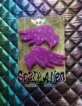 Load image into Gallery viewer, Purple Angel Wings Barrettes Set Scary Aliens
