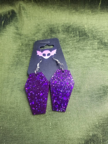 Purple Coffin Earrings Scary Aliens