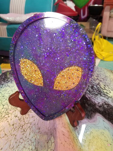 Purple/Gold Holographic Glitter Alien Jewelry Tray Scary Aliens