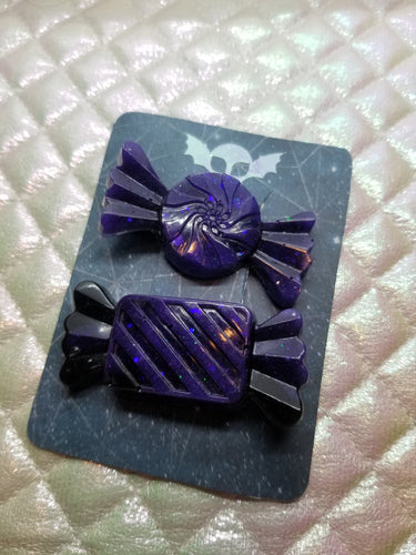 Purple Goth Candy Barrettes Set Scary Aliens