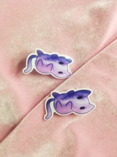 Load image into Gallery viewer, Purple Space Cat Barrettes Set Scary Aliens
