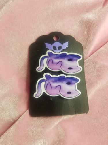 Purple Space Cat Barrettes Set Scary Aliens