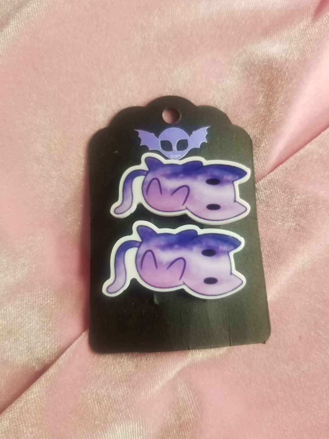 Purple Space Cat Barrettes Set Scary Aliens