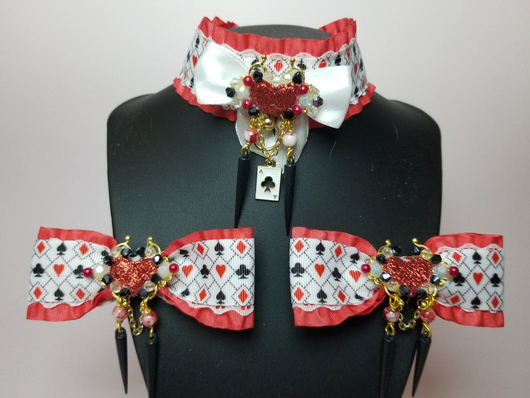 Queen of Hearts Luxury BDSM Collar and Bow Set Scary Aliens