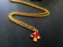 Load image into Gallery viewer, Red Amanita Mushroom Enamel Charm Necklace Scary Aliens
