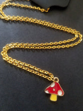 Load image into Gallery viewer, Red Amanita Mushroom Enamel Charm Necklace Scary Aliens
