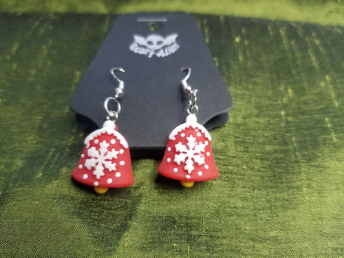 Red Christmas Bell Polymer Clay Earrings Scary Aliens