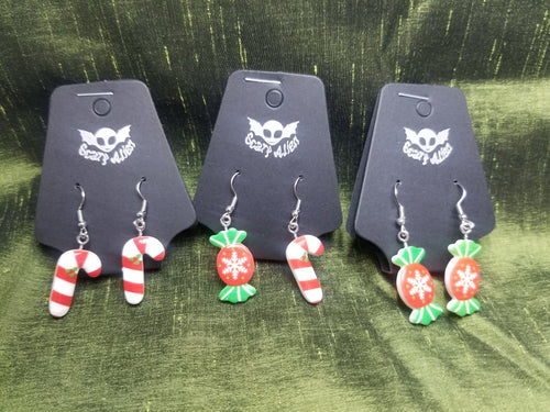 Red Christmas Candy Earrings Scary Aliens