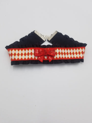 Red Circus Harlequin Ribbon Choker (Available With or Without Center Bow) Scary Aliens