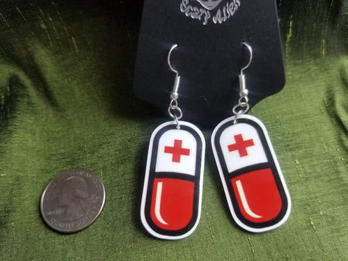 Red Pill Earrings Scary Aliens