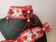 Load image into Gallery viewer, Red Strawberry  Luxury BDSM Collar and Bows Set Scary Aliens
