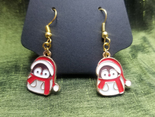 Santa Penguin Gold Enamel Charm Earrings Scary Aliens