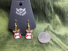 Load image into Gallery viewer, Santa Reindeer Penguin Gold Enamel Charm Earrings Scary Aliens
