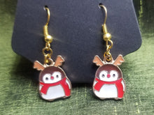 Load image into Gallery viewer, Santa Reindeer Penguin Gold Enamel Charm Earrings Scary Aliens
