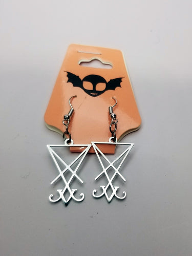 Sigil of Lucifer Silver Charm Earrings Scary Aliens