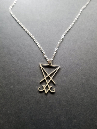 Sigil of Lucifer Silver Charm Necklace Scary Aliens