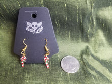 Load image into Gallery viewer, Small Candy Cane Gold Enamel Charm Earrings Scary Aliens
