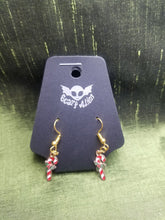 Load image into Gallery viewer, Small Candy Cane Gold Enamel Charm Earrings Scary Aliens
