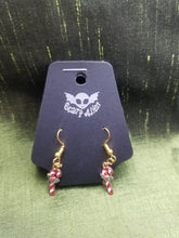 Load image into Gallery viewer, Small Candy Cane Gold Enamel Charm Earrings Scary Aliens
