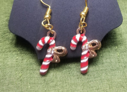 Small Candy Cane Golden Enamel Charm Earrings Scary Aliens