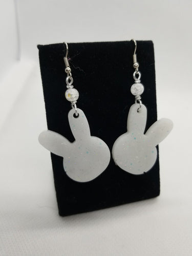 Sparkle White Glitter Bunny Earrings - Medium Scary Aliens