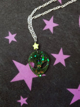 Load image into Gallery viewer, Star Boy Alien Head Necklace- Black Glitter Scary Aliens
