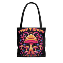 Load image into Gallery viewer, Stay Trippy Psychedelic Mushroom Tote Bag Scary Aliens
