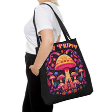 Load image into Gallery viewer, Stay Trippy Psychedelic Mushroom Tote Bag Scary Aliens
