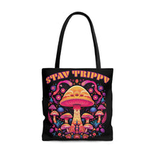 Load image into Gallery viewer, Stay Trippy Psychedelic Mushroom Tote Bag Scary Aliens
