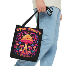 Load image into Gallery viewer, Stay Trippy Psychedelic Mushroom Tote Bag Scary Aliens
