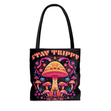 Load image into Gallery viewer, Stay Trippy Psychedelic Mushroom Tote Bag Scary Aliens
